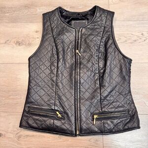 The Limited Quilted‎ 100% Leather Vest Black Zip Front Womens Size Small S